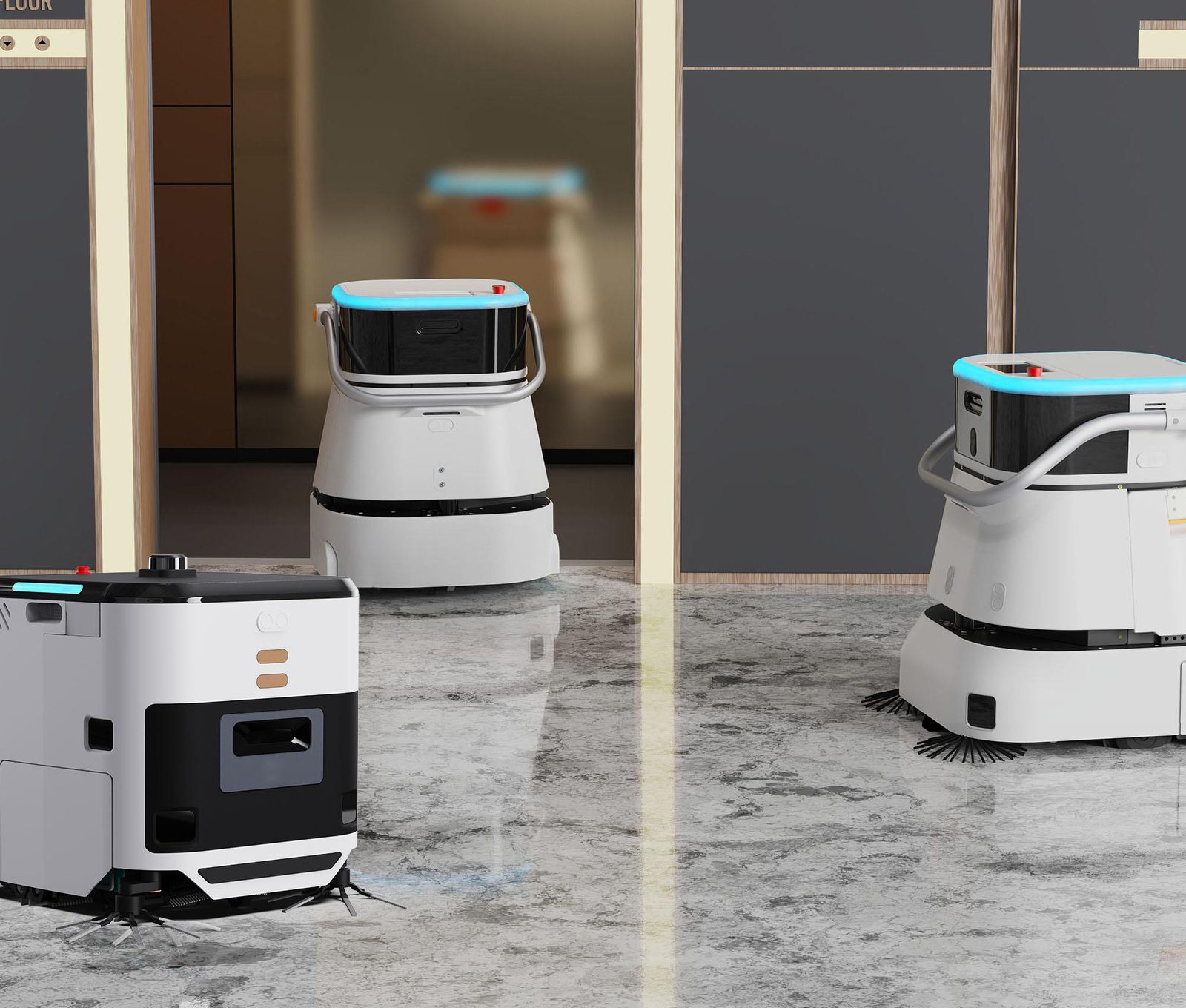 Autonomous scrubber cleaning a large retail floor